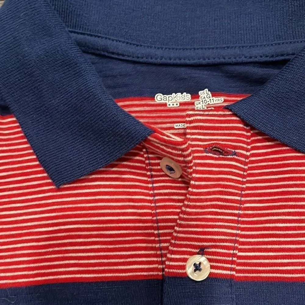 Gap Kids Boys red blue striped polo - youth L (10-11)